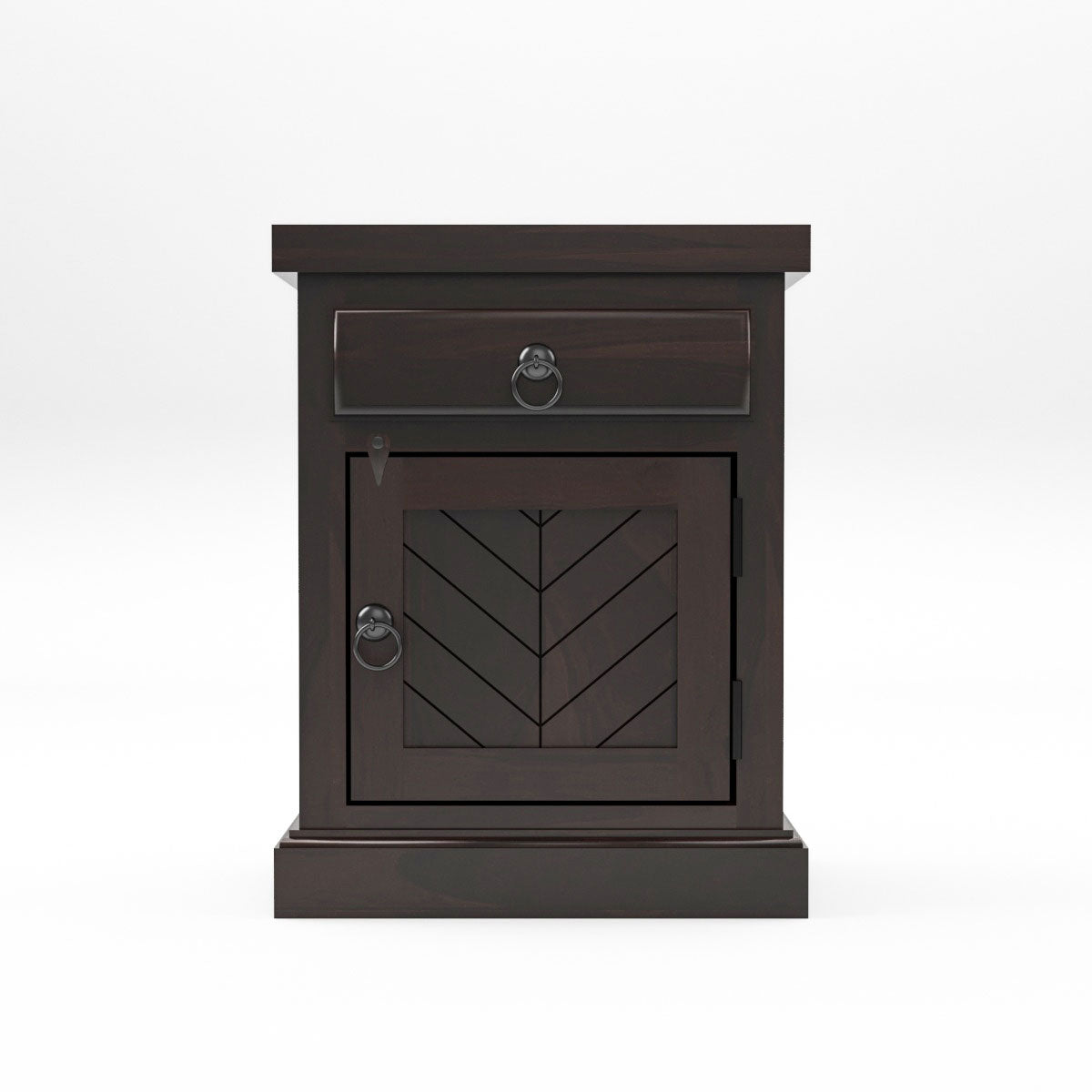 Solid Wood Bedside Table with Chevron Design Door & Drawer