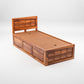 Solid Wood Single Bed with Box Storage & Geometric Panel Design