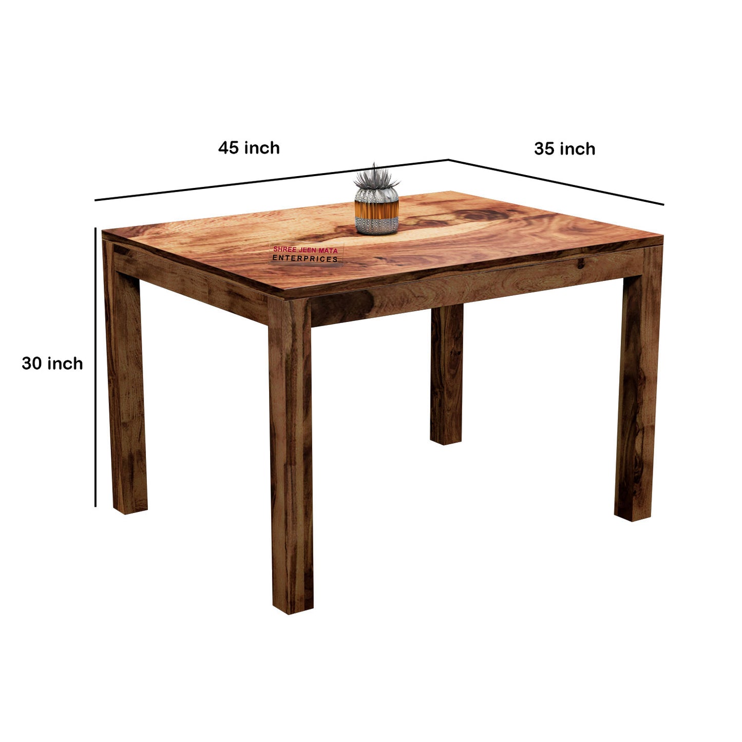 Solid Wood 4 Seater Dining Table Set with 4 Cushioned Chairs