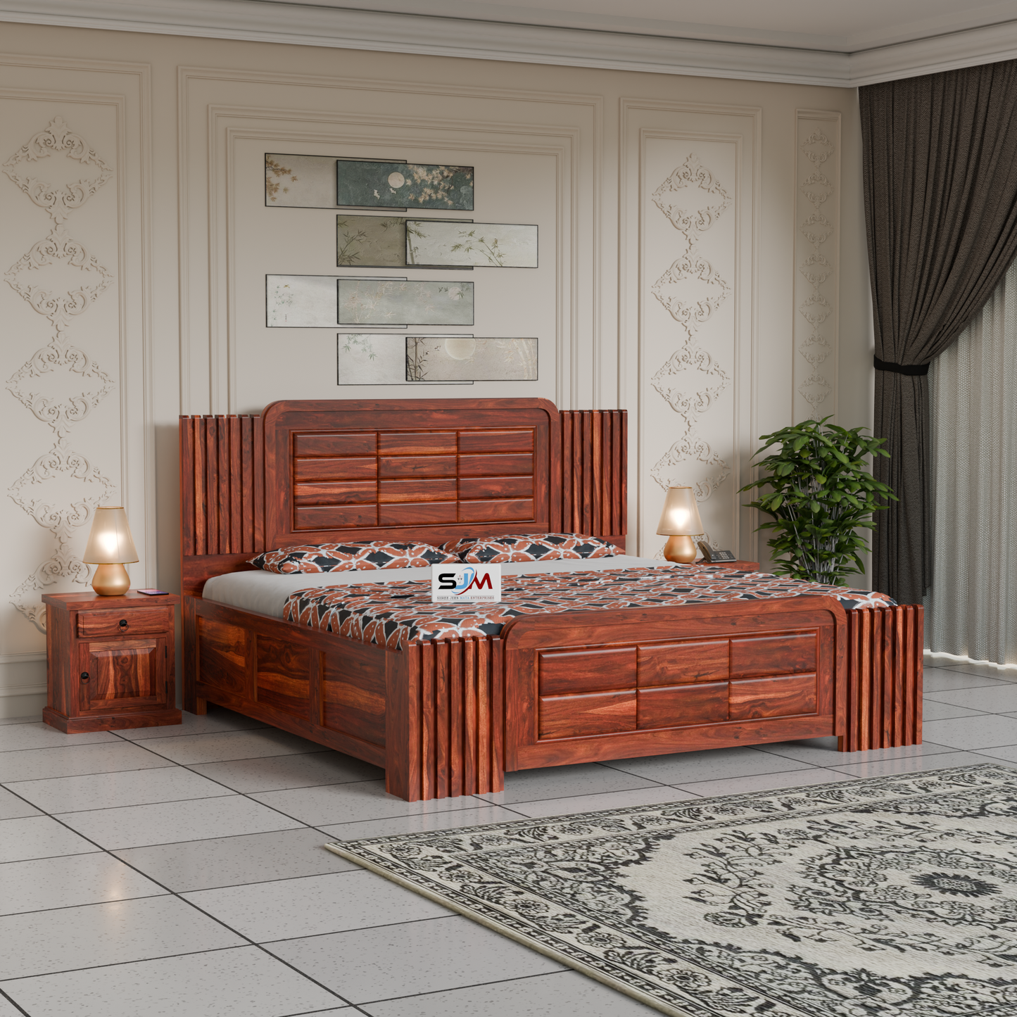 Sheesham Wood King Size Bed with Box Storage