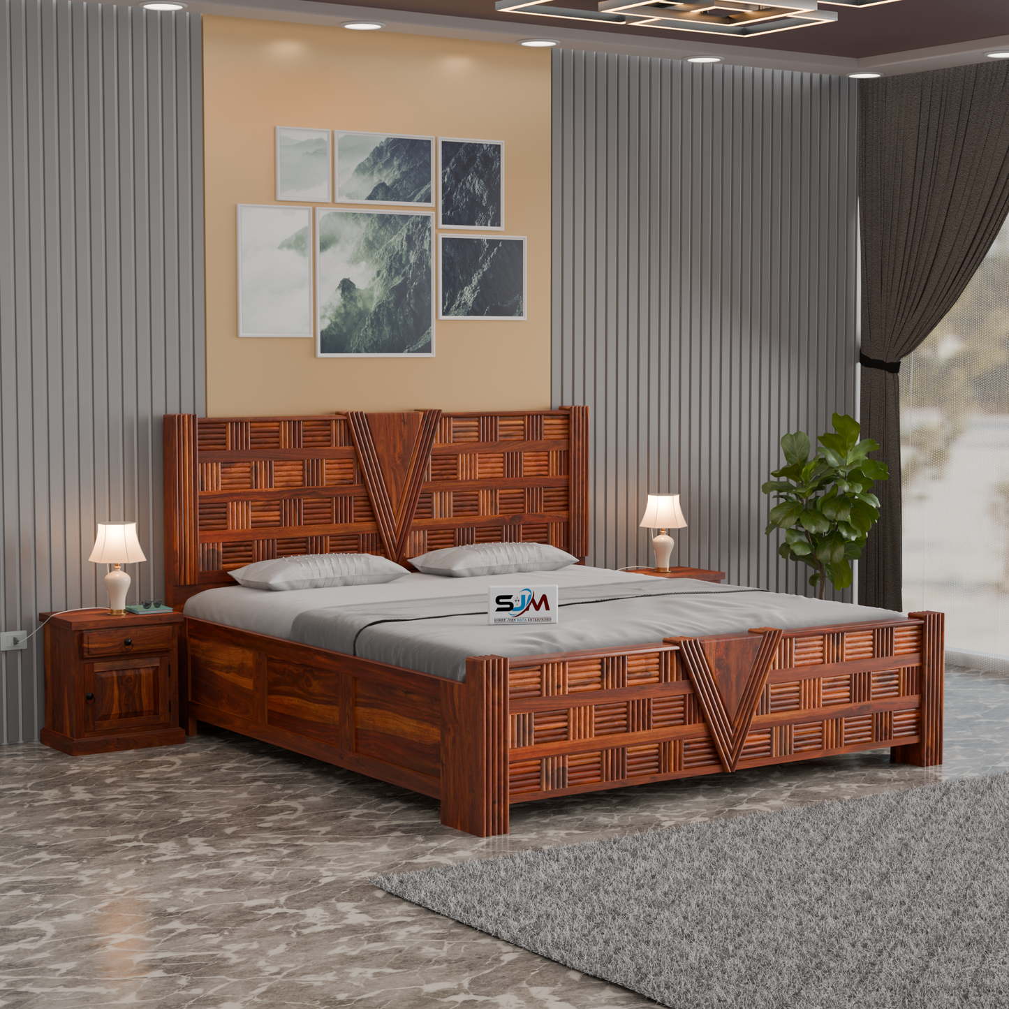 Premium Wooden Storage Bed with Designer Headboard