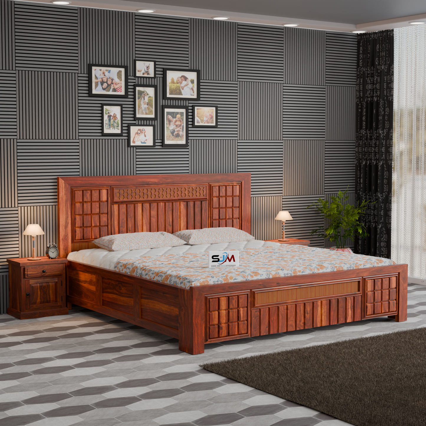 Solid Sheesham Wood King Size Bed with Storage for bedroom