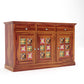 Solid Teak Wood Storage Cabinet with Handcrafted Tile Doors