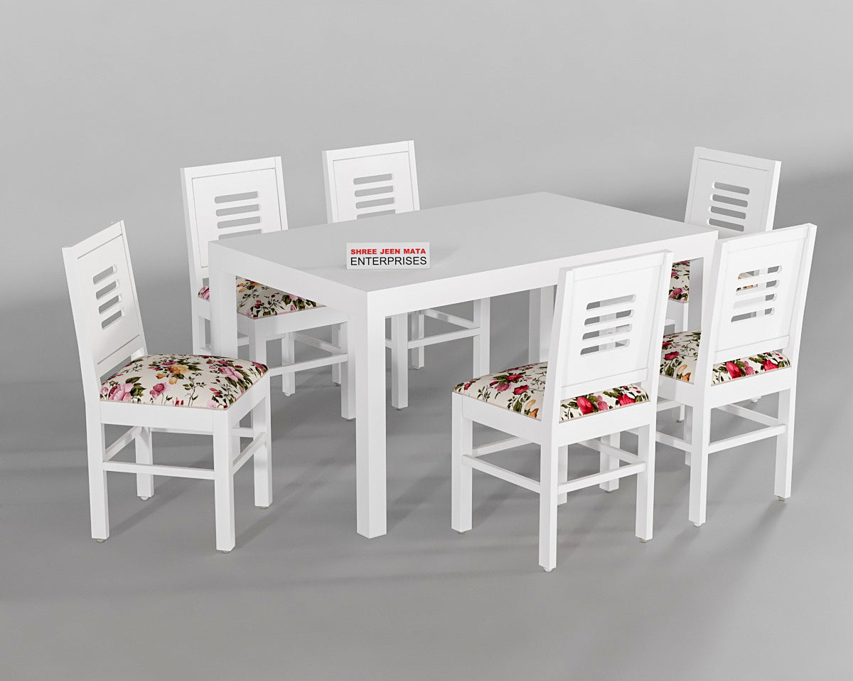 Solid Wood 6 Seater Dining Table Set with Cushioned Chairs