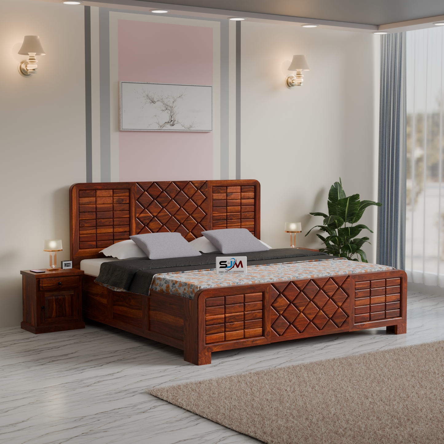 Premium Solid Wood King Size Storage Bed for Bedroom