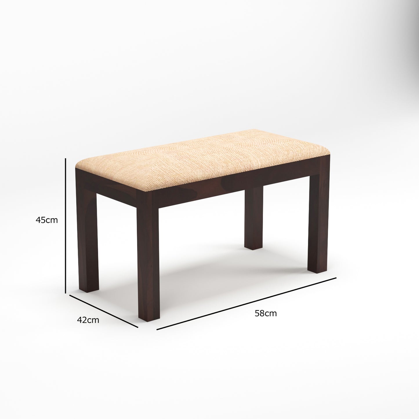 Modern Solid Wood Dining Bench with Upholstered Top
