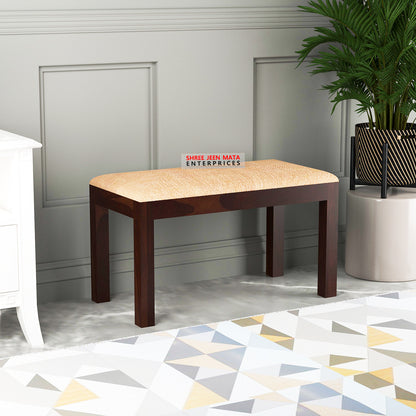 Modern Solid Wood Dining Bench with Upholstered Top