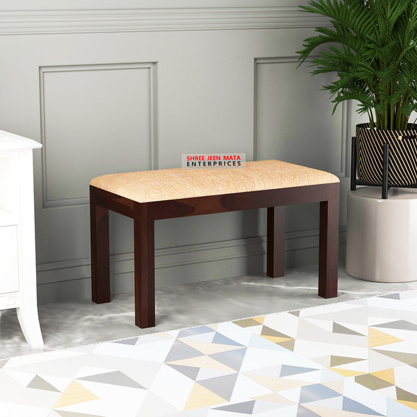 Modern Solid Wood Dining Bench with Upholstered Top