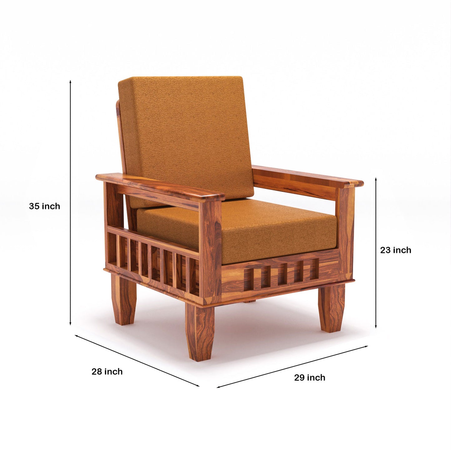 Premium Solid Wood 6 Seater Sofa Set (3+2+1) with Cushioned Seating | Natural & Walnut Finish