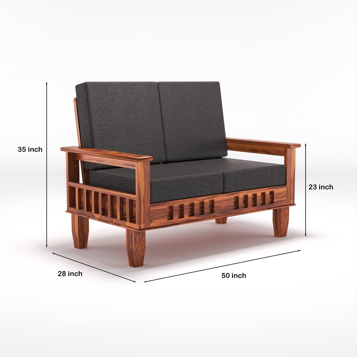 Solid Wood 7 Seater Sofa Set (3+2+2) with Cushioned Seating | Natural & Walnut Finish Wooden Sofa