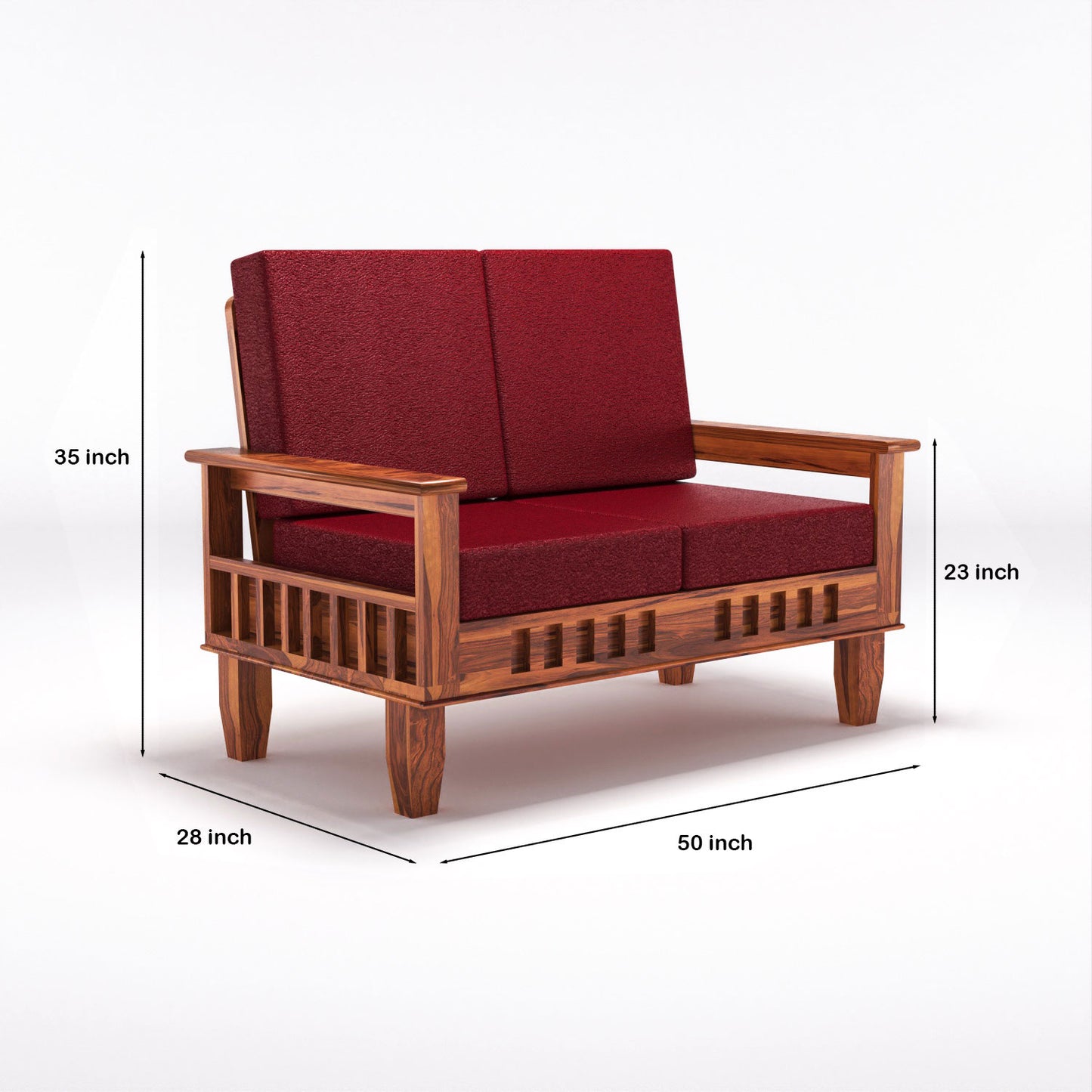 Solid Wood 7 Seater Sofa Set (3+2+2) with Cushioned Seating | Natural & Walnut Finish Wooden Sofa