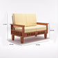 Premium Solid Wood 2 Seater Sofa with Cushions | Natural & Walnut Finish
