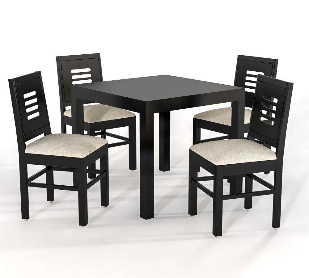 Solid Wood 4 Seater Dining Table Set with Cushioned Chairs