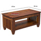 Handcrafted Solid Wood Coffee Table with Slatted Sides & Open Storage Shelf