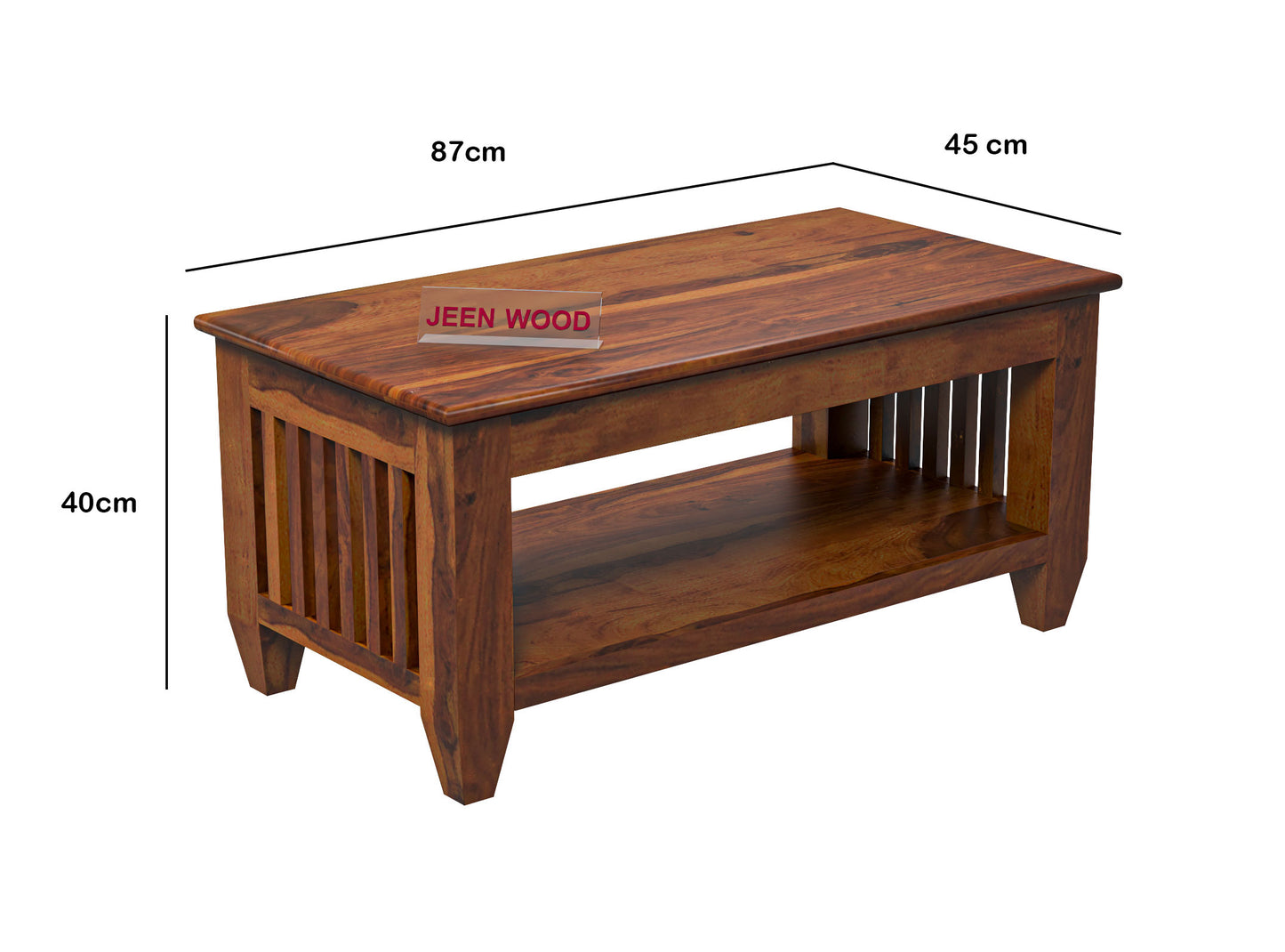Handcrafted Solid Wood Coffee Table with Slatted Sides & Open Storage Shelf
