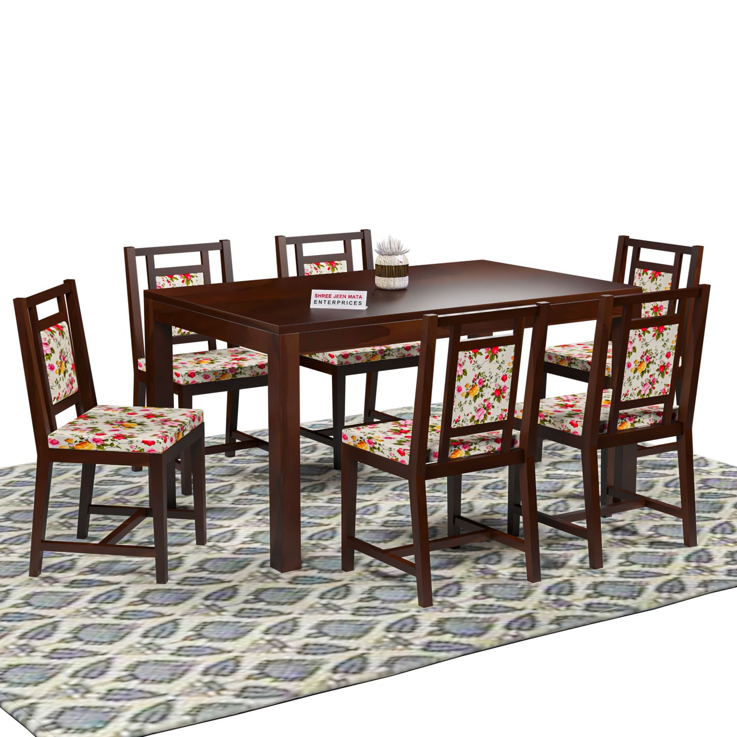 Premium Solid Wood 6 Seater Dining Table Set with Cushioned Chairs