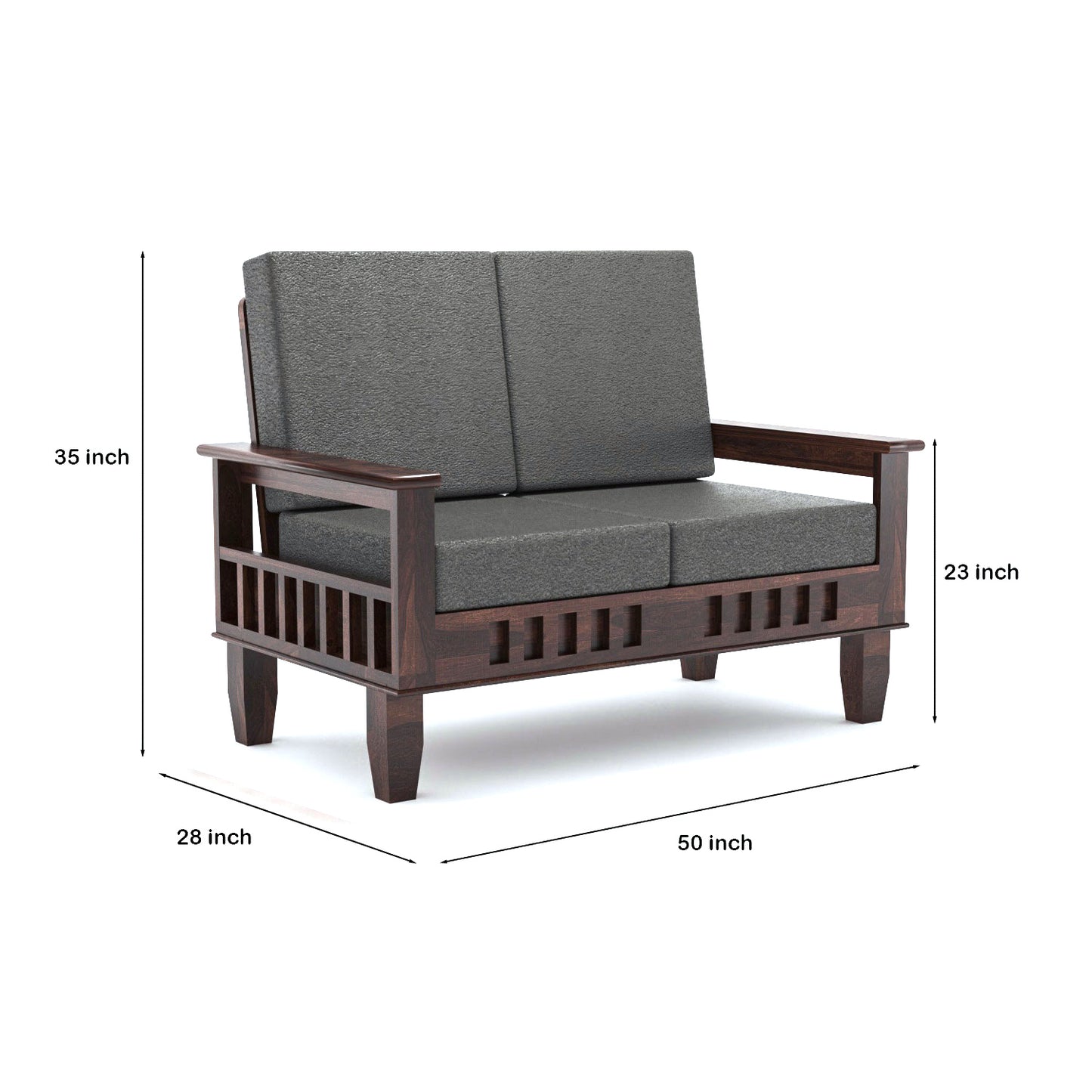 Solid Wood 4 Seater Sofa Set (Set of 2) | Natural & Walnut Finish Wooden Sofa with Cushions