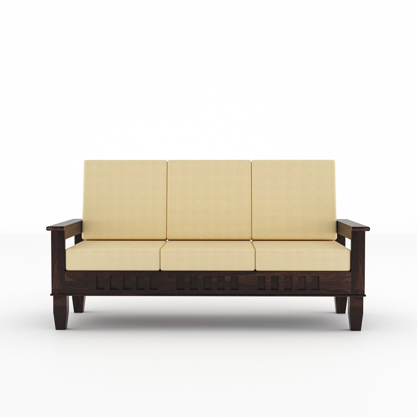 Premium Solid Wood 6 Seater Sofa Set (3+2+1) with Cushioned Seating | Natural & Walnut Finish