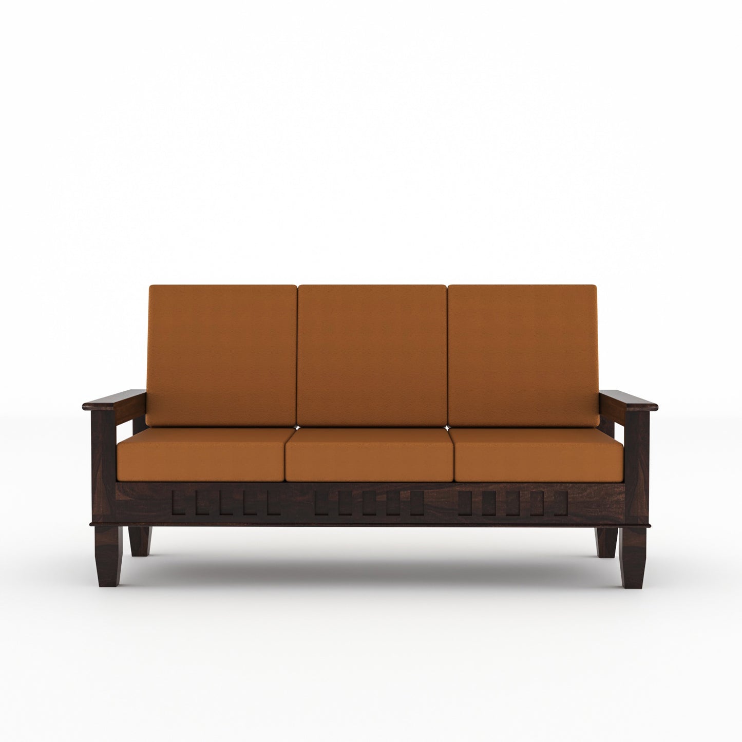 Premium Solid Wood 6 Seater Sofa Set (3+2+1) with Cushioned Seating | Natural & Walnut Finish