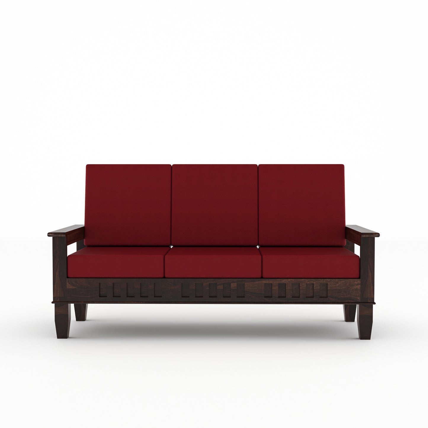 Premium Solid Wood 6 Seater Sofa Set (3+2+1) with Cushioned Seating | Natural & Walnut Finish