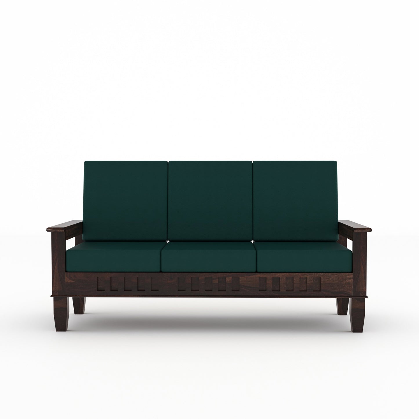 Solid Wood 5 Seater Sofa Set (3 Seater + 2 Single Seaters) | Natural & Walnut Finish with Cushioned Comfort