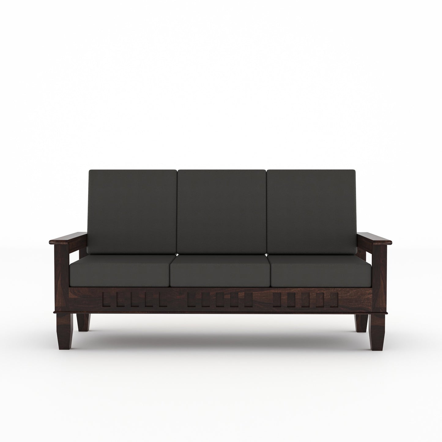 Premium Solid Wood 6 Seater Sofa Set (3+2+1) with Cushioned Seating | Natural & Walnut Finish