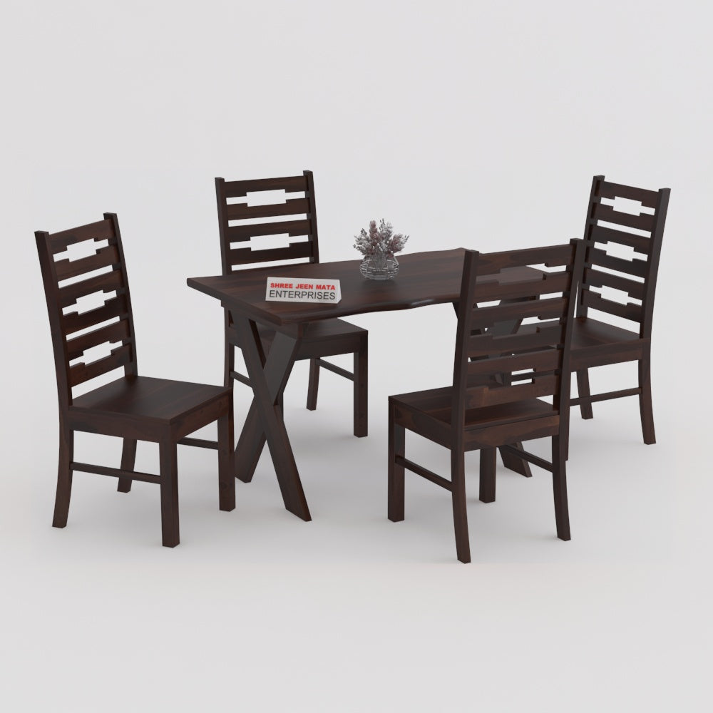 Solid Wood 4 Seater Dining Table Set with Wooden Chairs