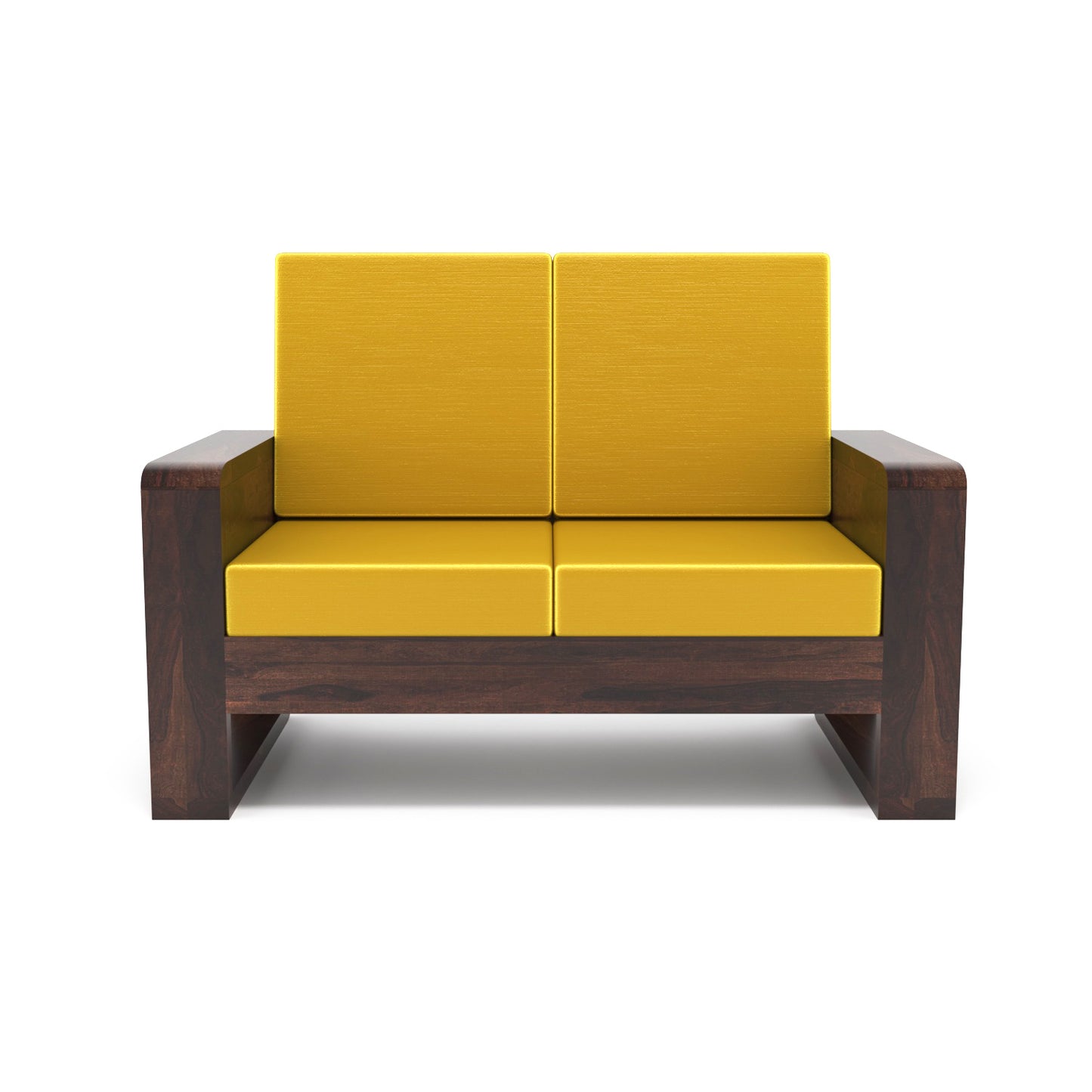 Solid Wood 2 Seater Sofa | Natural & Walnut Finish Wooden Sofa with Cushioned Comfort