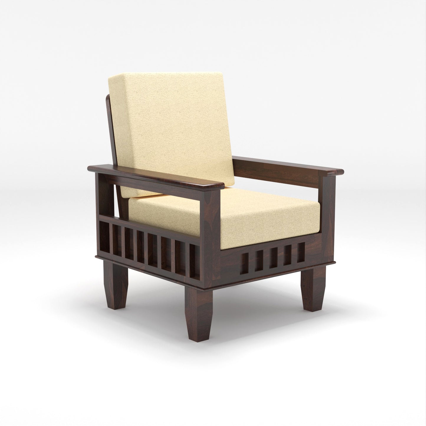 Premium Solid Wood 6 Seater Sofa Set (3+2+1) with Cushioned Seating | Natural & Walnut Finish