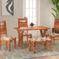Solid Wood 4 Seater Dining Table Set with 3 Chairs & 1 Upholstered Bench