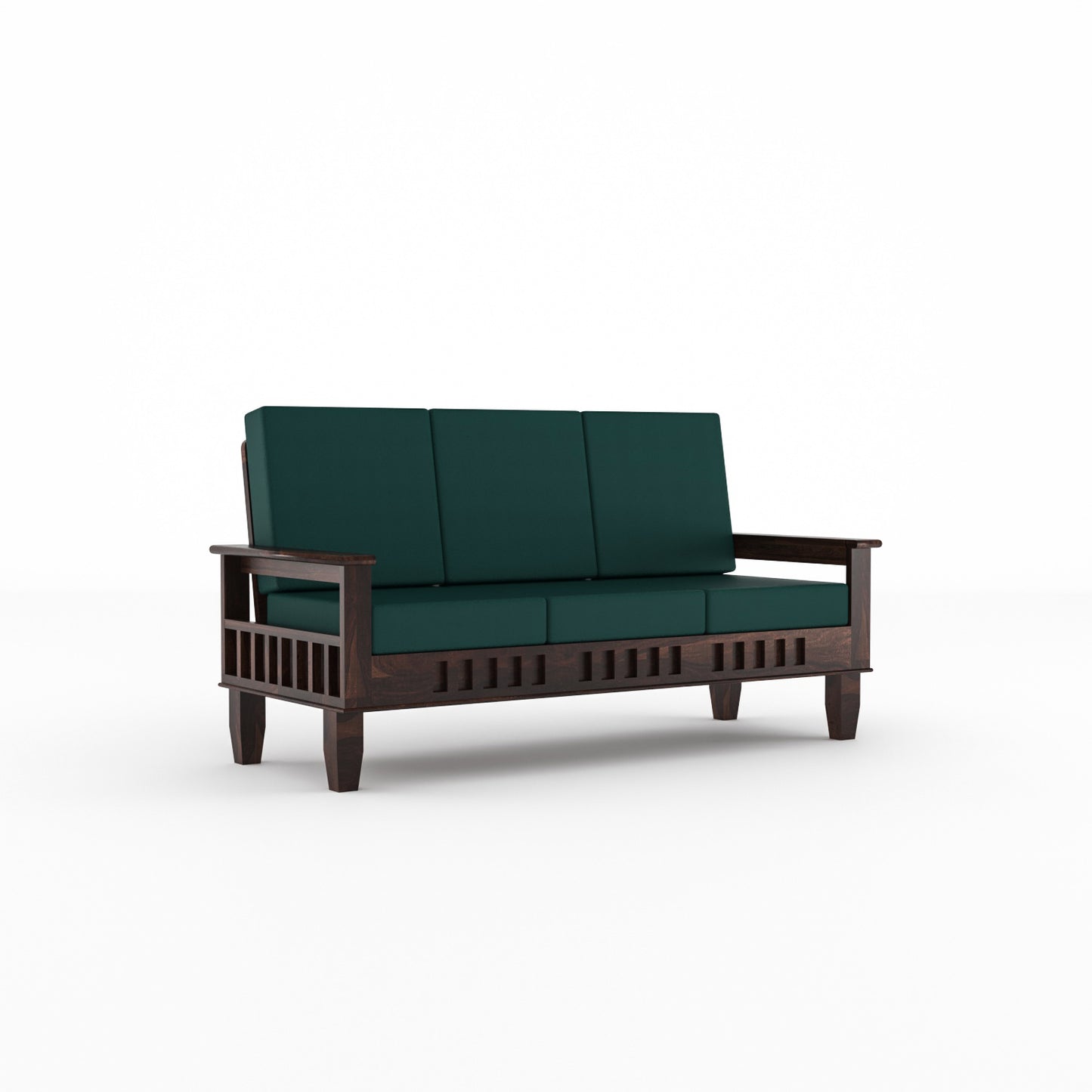 Solid Wood 7 Seater Sofa Set (3+2+2) with Cushioned Seating | Natural & Walnut Finish Wooden Sofa