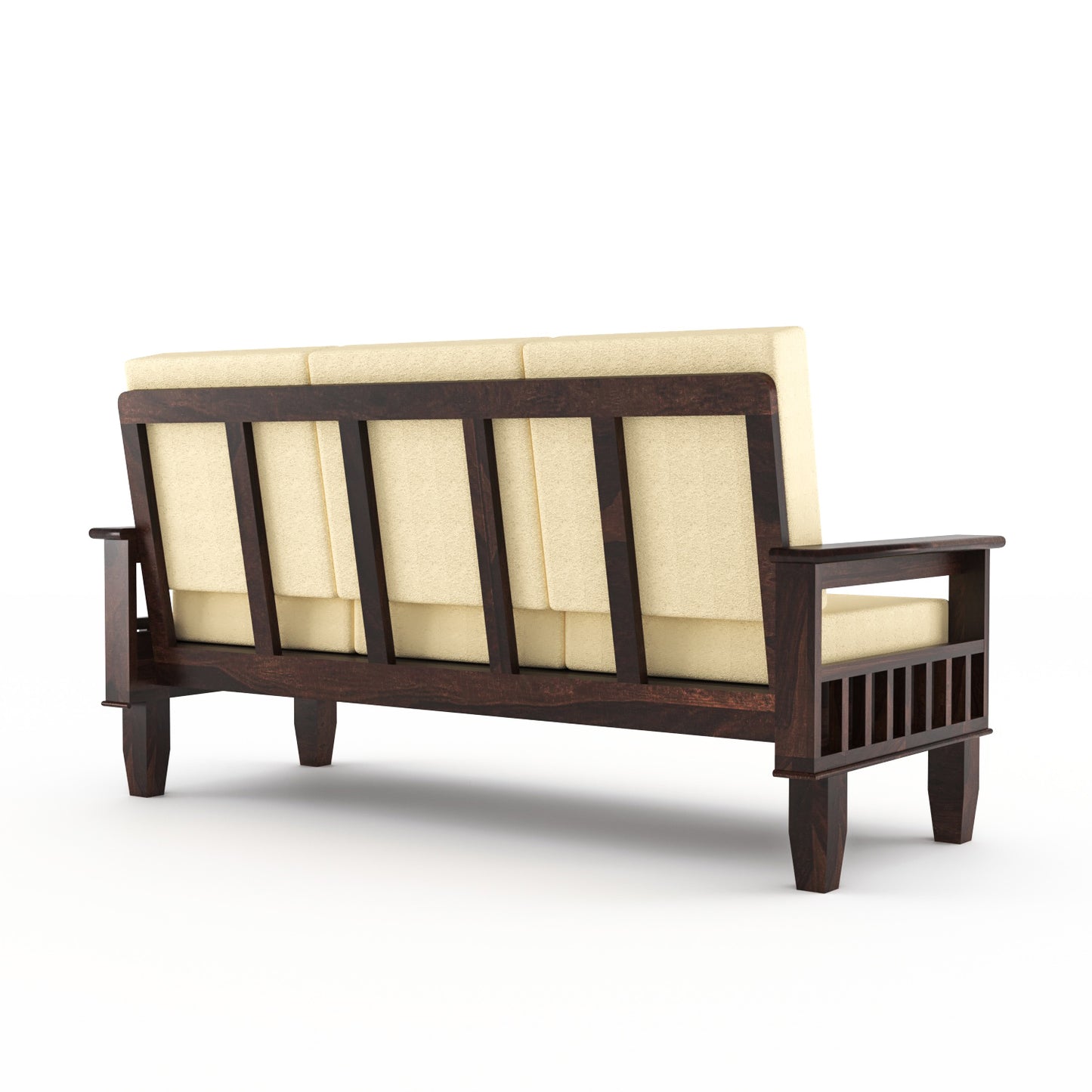 Solid Wood 7 Seater Sofa Set (3+2+2) with Cushioned Seating | Natural & Walnut Finish Wooden Sofa
