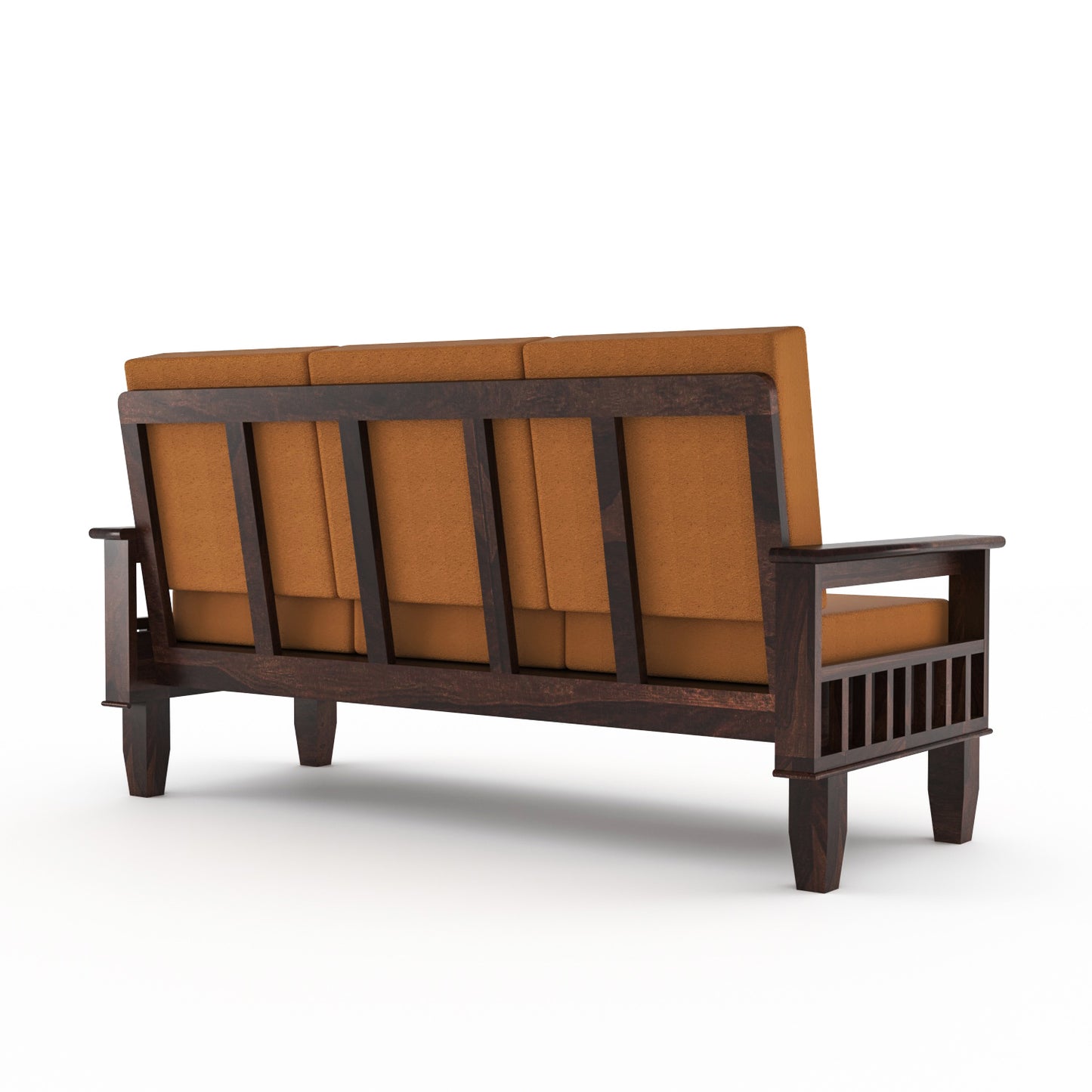 Solid Wood 5 Seater Sofa Set (3 Seater + 2 Single Seaters) | Natural & Walnut Finish with Cushioned Comfort