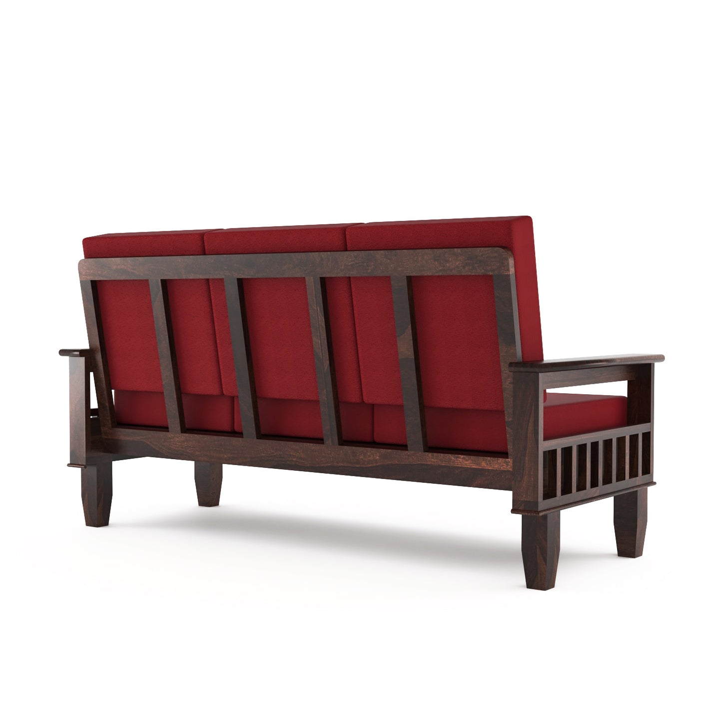 Solid Wood 7 Seater Sofa Set (3+2+2) with Cushioned Seating | Natural & Walnut Finish Wooden Sofa