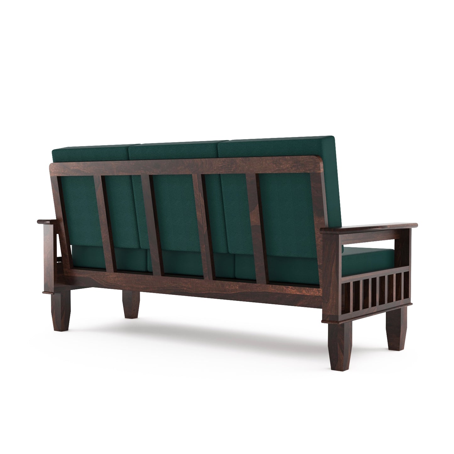 Solid Wood Three Seater Sofa with Cushioned Seating | Natural & Walnut Finish Wooden Sofa