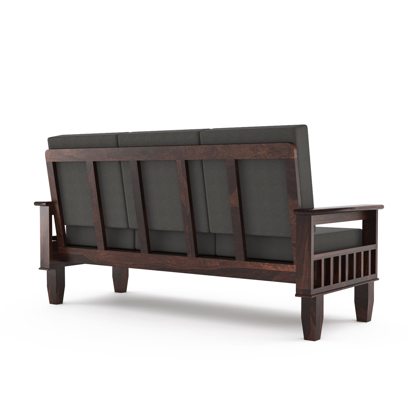Solid Wood 5 Seater Sofa Set (3 Seater + 2 Single Seaters) | Natural & Walnut Finish with Cushioned Comfort