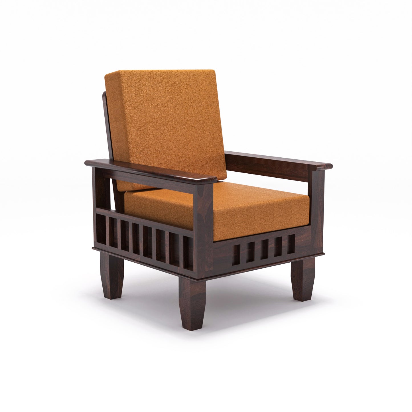 Premium Solid Wood 6 Seater Sofa Set (3+2+1) with Cushioned Seating | Natural & Walnut Finish