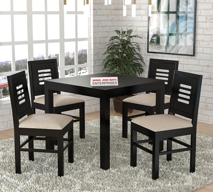 Solid Wood 4 Seater Dining Table Set with Cushioned Chairs