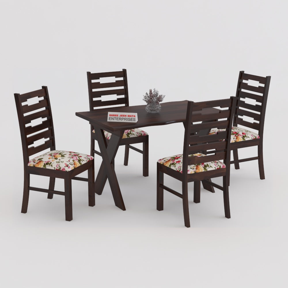 Solid Wood 4 Seater Dining Table Set with Cushioned Chairs