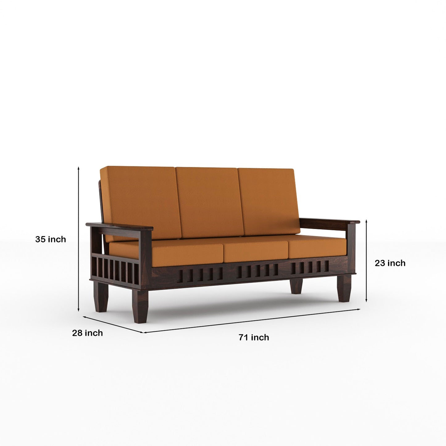 Premium Solid Wood 6 Seater Sofa Set (3+2+1) with Cushioned Seating | Natural & Walnut Finish