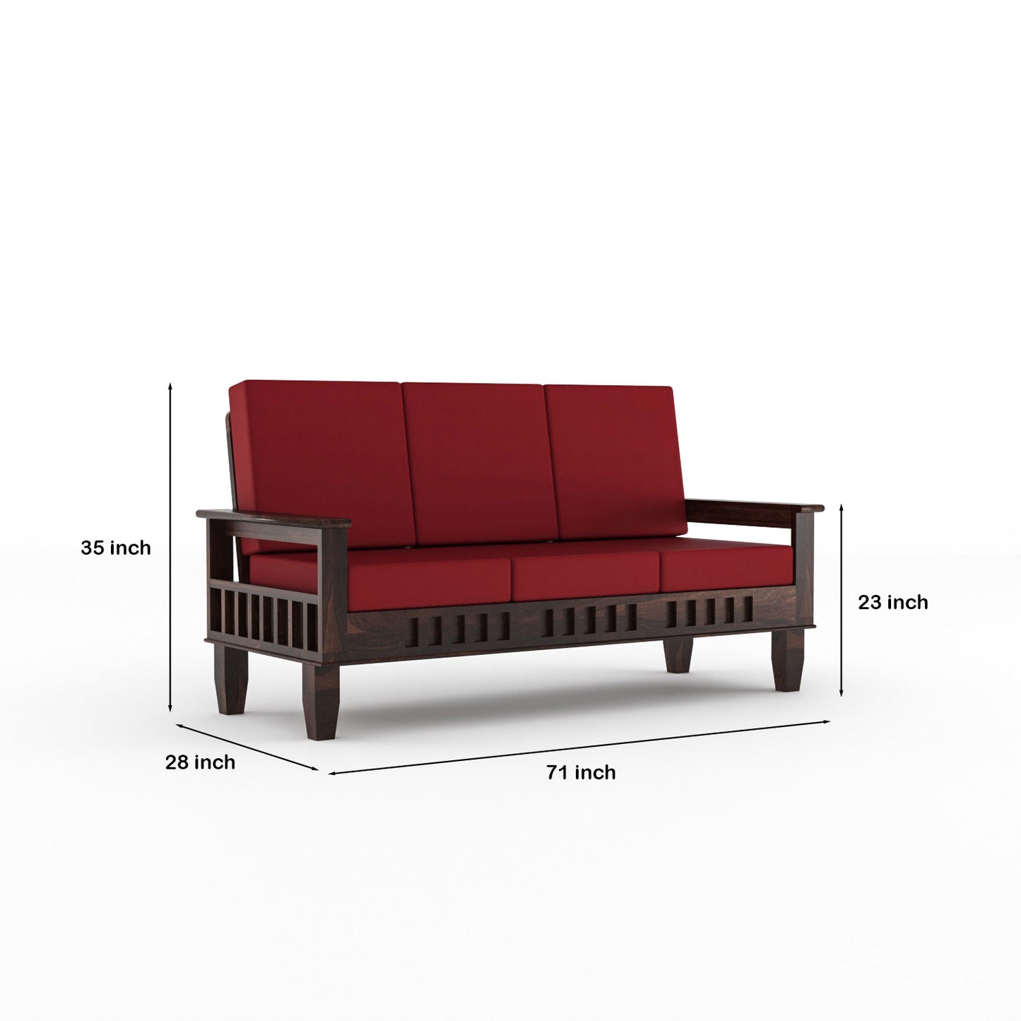 Solid Wood 5 Seater Sofa Set (3 Seater + 2 Single Seaters) | Natural & Walnut Finish with Cushioned Comfort