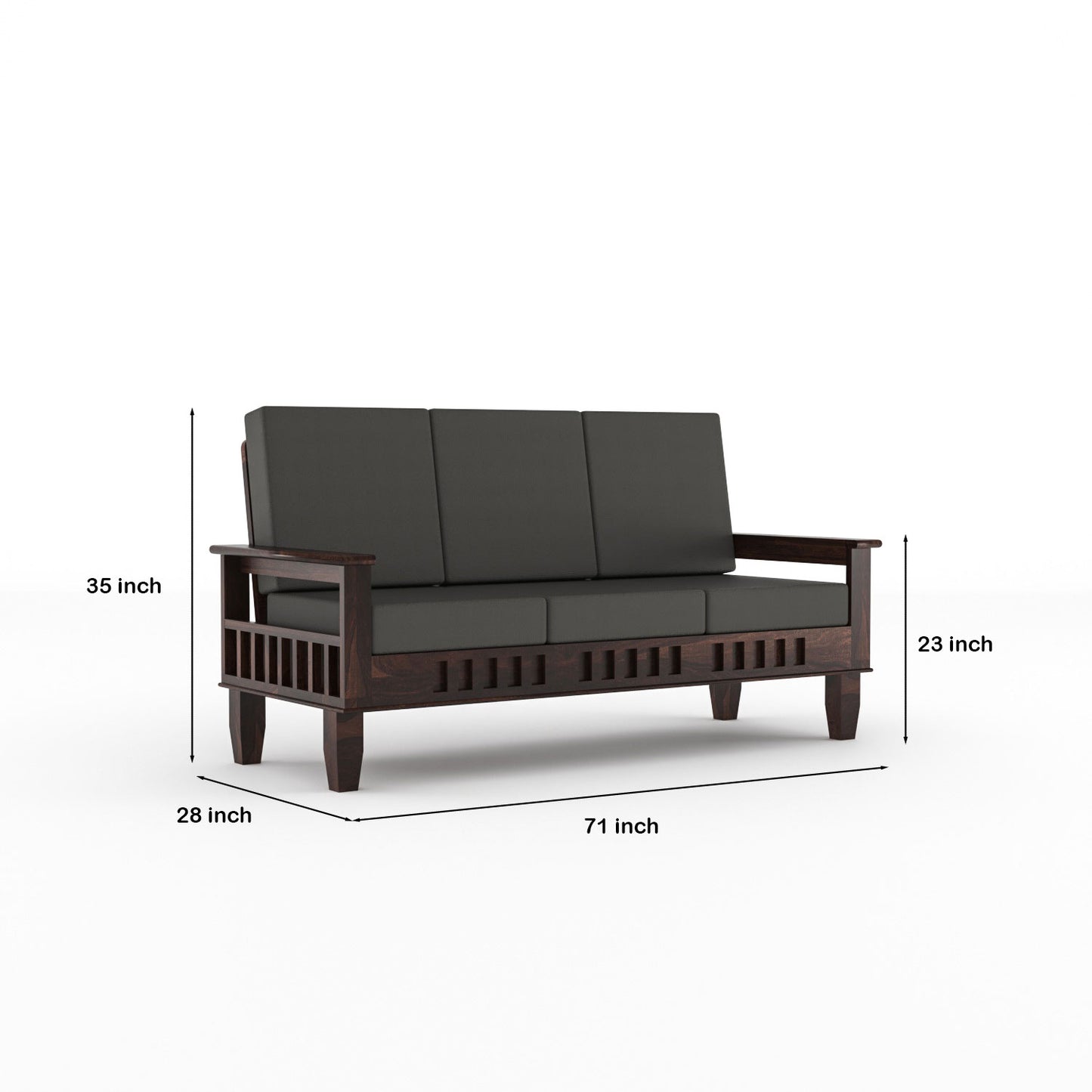 Premium Solid Wood 6 Seater Sofa Set (3+2+1) with Cushioned Seating | Natural & Walnut Finish
