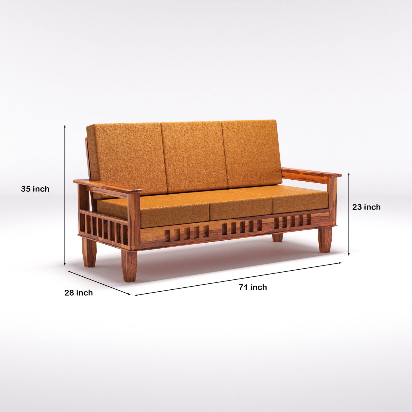 Premium Solid Wood 6 Seater Sofa Set (3+2+1) with Cushioned Seating | Natural & Walnut Finish