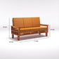 Solid Wood Three Seater Sofa with Cushioned Seating | Natural & Walnut Finish Wooden Sofa