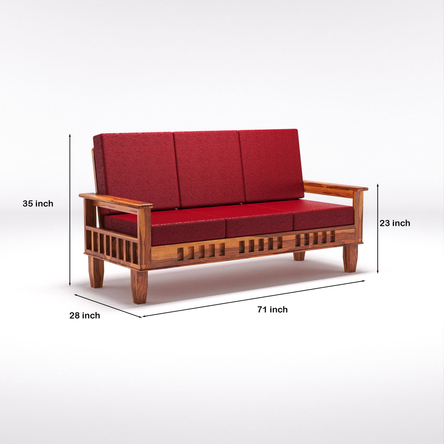 Solid Wood 7 Seater Sofa Set (3+2+2) with Cushioned Seating | Natural & Walnut Finish Wooden Sofa