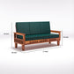 Solid Wood Three Seater Sofa with Cushioned Seating | Natural & Walnut Finish Wooden Sofa