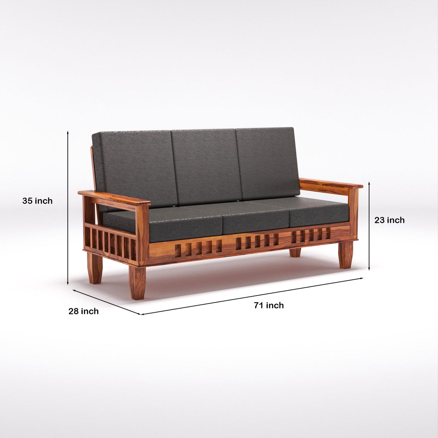 Premium Solid Wood 6 Seater Sofa Set (3+2+1) with Cushioned Seating | Natural & Walnut Finish