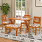 Solid Wood 4 Seater Dining Table Set with Foam Cushioned Chairs & Bench