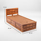 Solid Wood Single Bed with Box Storage & Geometric Panel Design