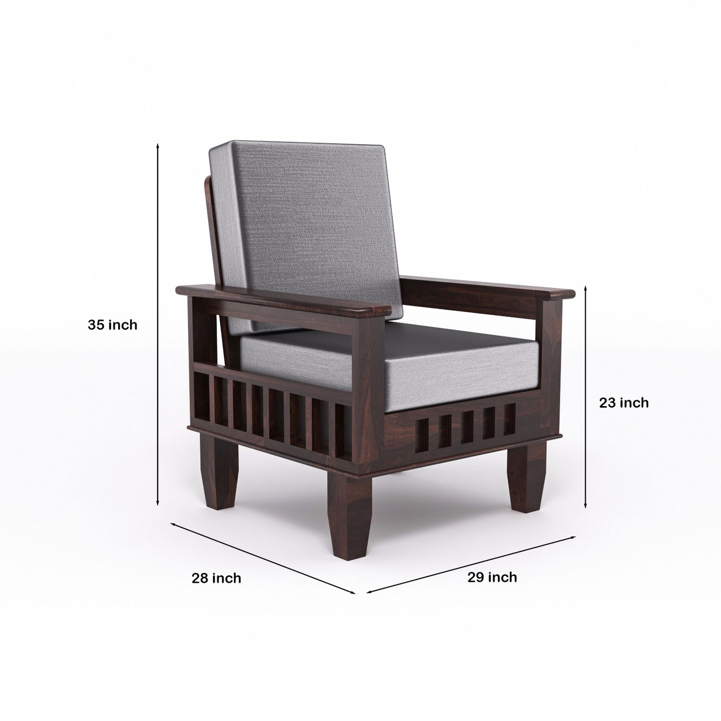 Solid Wood Single Seater Sofa with Natural & Walnut Finish and Cushioned Comfort